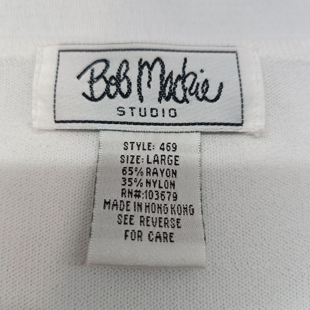 Vtg Bob Mackie Studio Women White Sequin Beaded Flower Knit Top 3/4 Sleeve Large - Picture 2 of 7
